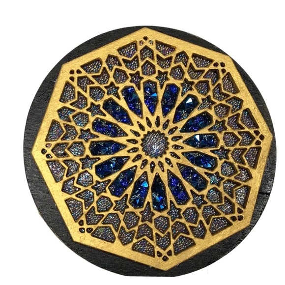 Moroccan Moorish decorative laser cut Wood Hand Beaded Coasters set of 6 - Picture 5 of 12